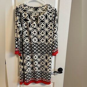 Lavanya Chic Black and White Patterned Dress with Red Accents